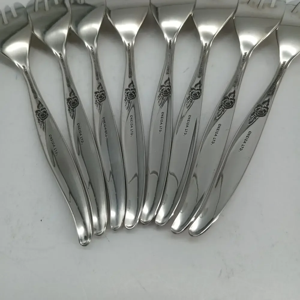 8X SF Oneida LA ROSE Salad Forks Rogers Premier Stainless